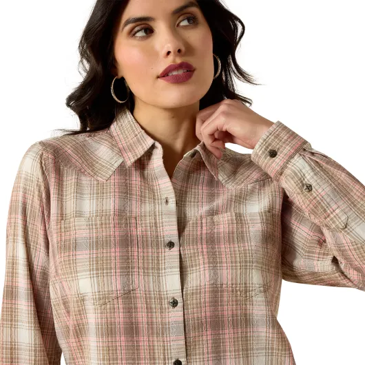 Ariat Billie Jean Shirt White Pepper - Coral Plaid