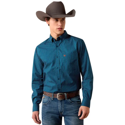 Ariat Fitted Westernshirt Claude - Sailor Blue Micro Geometric Print