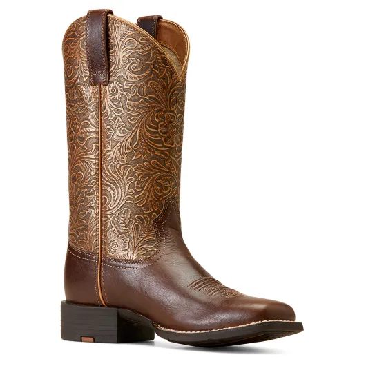 Ariat Round Up Wide Square Toe Damen Western Boot ARIZONA BROWN|COPPER FLORAL EMBOSS