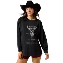Ariat Canvas Oversized Long Sleeve T-Shirt Black Acid Wash